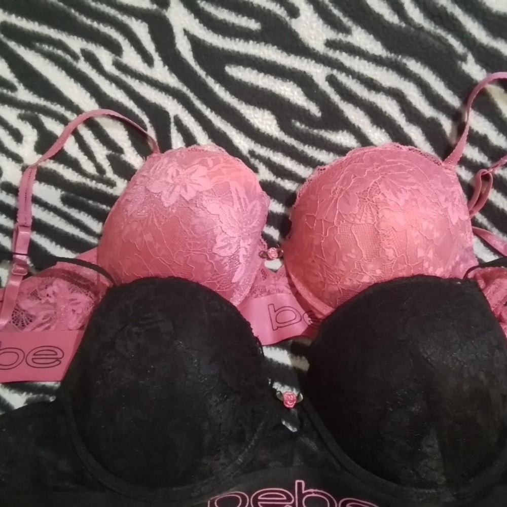Bebe Pink and Black Lace Bras Set